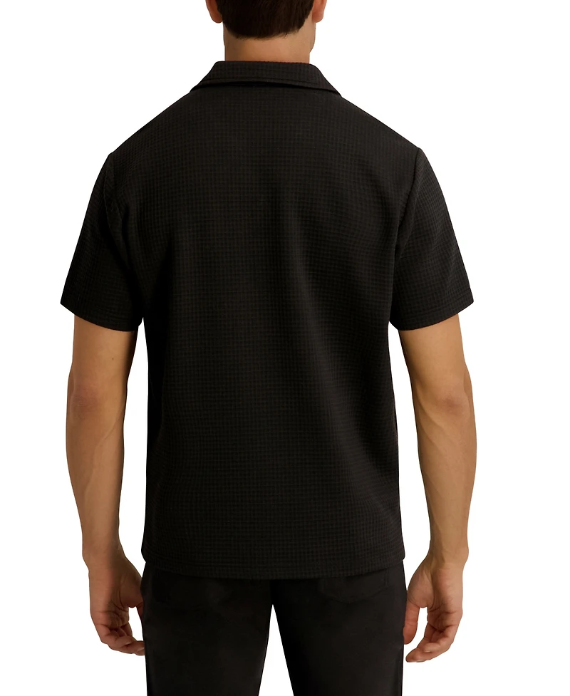 Karl Lagerfeld Paris Men's Open Weave Camp Collar Shirt