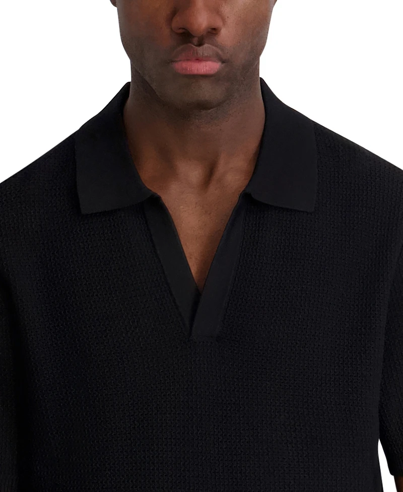 Karl Lagerfeld Paris Men's Open Weave Johnny Collar Polo Shirt