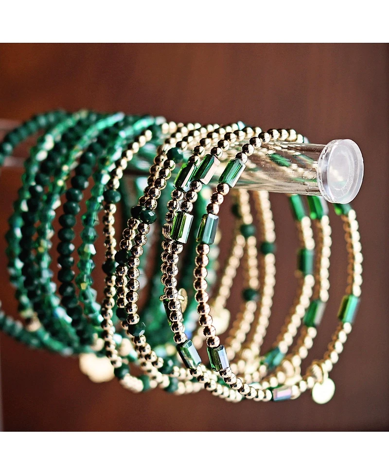 Bowood Lane Non-Tarnishing Gold filled, 3mm Ball and Emerald Glass Bead Stretch Bracelet