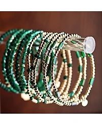 Bowood Lane Non-Tarnishing Gold filled, 3mm Ball and Emerald Glass Bead Stretch Bracelet