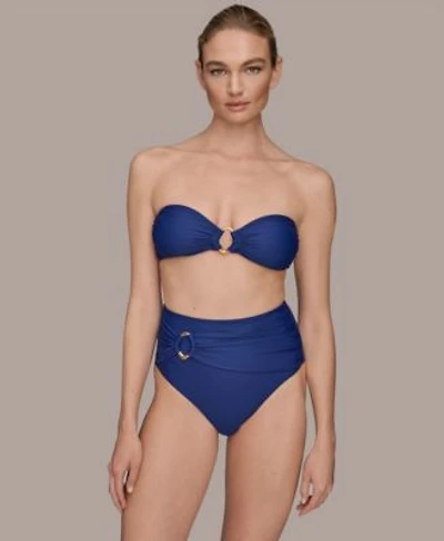 Donna Karan Womens Shirred Bandeau Bikini Top Bottoms