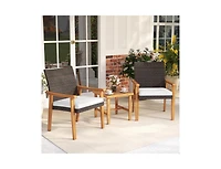 Slickblue Patio Pe Wicker 3-Piece Bistro Set with Acacia Wood Table