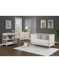 Flynama Washed 3in1 Convertible Crib with Solid End Panels Geometric Lines Solid Wood and Three Adjustable Mattress Heights for Nursery
