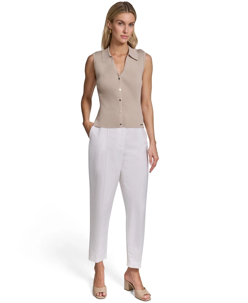 Calvin Klein Women's Sleeveless Button-Front Collared Sweater