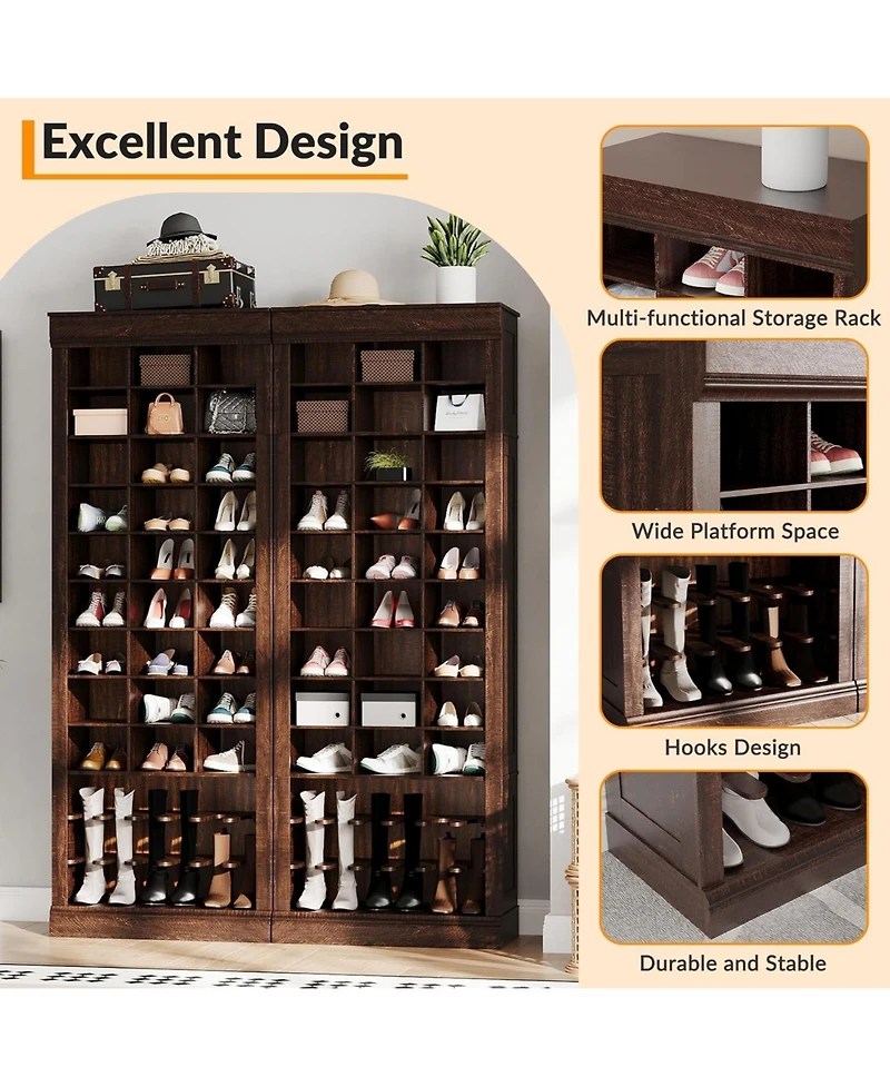 gaomon 10 Tier Tall Shoe Cabinet with Boot Racks 27 Cubbies Freestanding Narrow Wooden Organizer