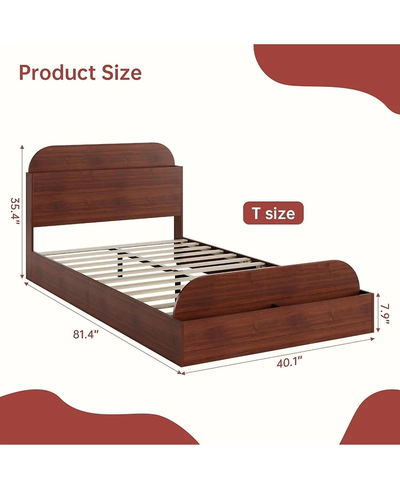 gaomon Twin Xl Bed Frame with Storage Headboard and Raised Footboard Low Platform Wood Slats No Box Spring Espresso