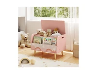 Slickblue Kids Wooden Toy Box with Front Bookshelf and Solid Wood Legs