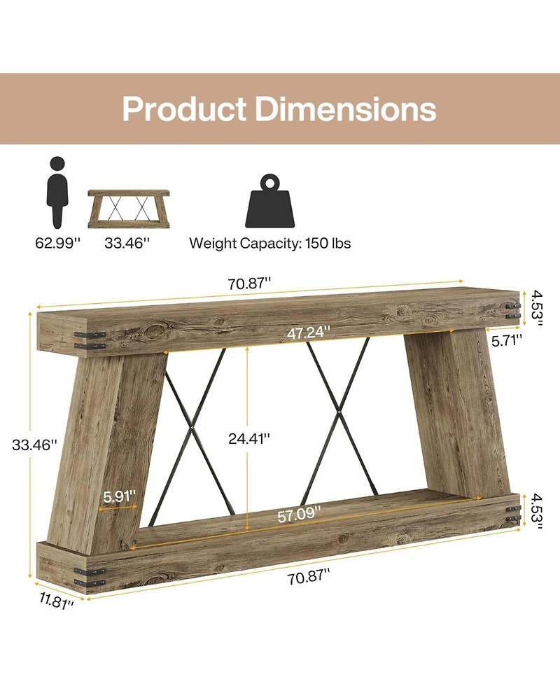 Tribesigns Farmhouse Console Table, Long Sofa Table Behind Couch with Storage, Rustic Entryway Furniture for Hallway