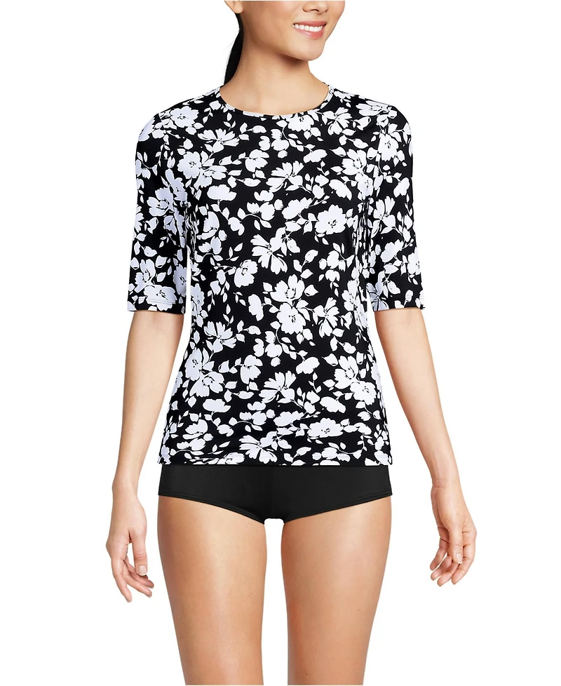 Lands' End Women's Petite SunShade Upf 50 Elbow Sleeve Rash Guard Swim Tee