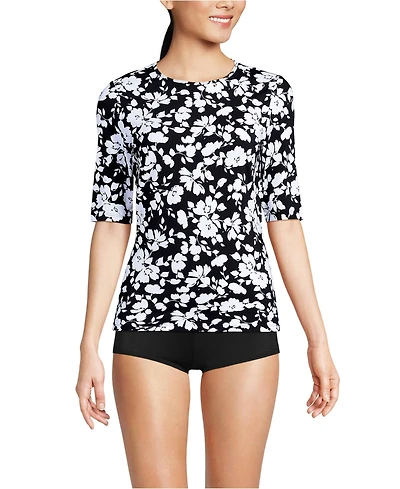 Lands' End Women's Petite SunShade Upf 50 Elbow Sleeve Rash Guard Swim Tee