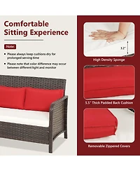 Gymax 2PCS Patio Pe Wicker Rattan Loveseat Sofa Set w/ Coffee Table & Cushions