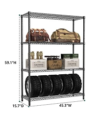 Rainsken 4- Tier Metal Storage Shelves, Adjustable Wire Shelving Rack for Garage, Basement, Warehouse, 1400 Lbs Capacity