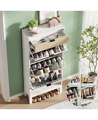 gaomon Shoe Storage Cabinet with 3 Flip Drawers Fluted Organizer Metal Legs Slim Entryway Rack and Oak