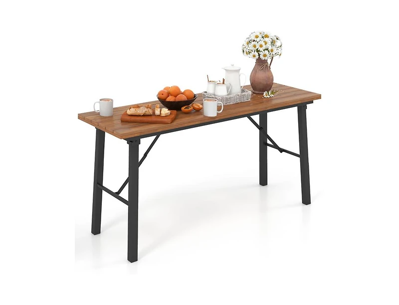 Slickblue Acacia Wood Outdoor Dining Table and Bench Set for Patio