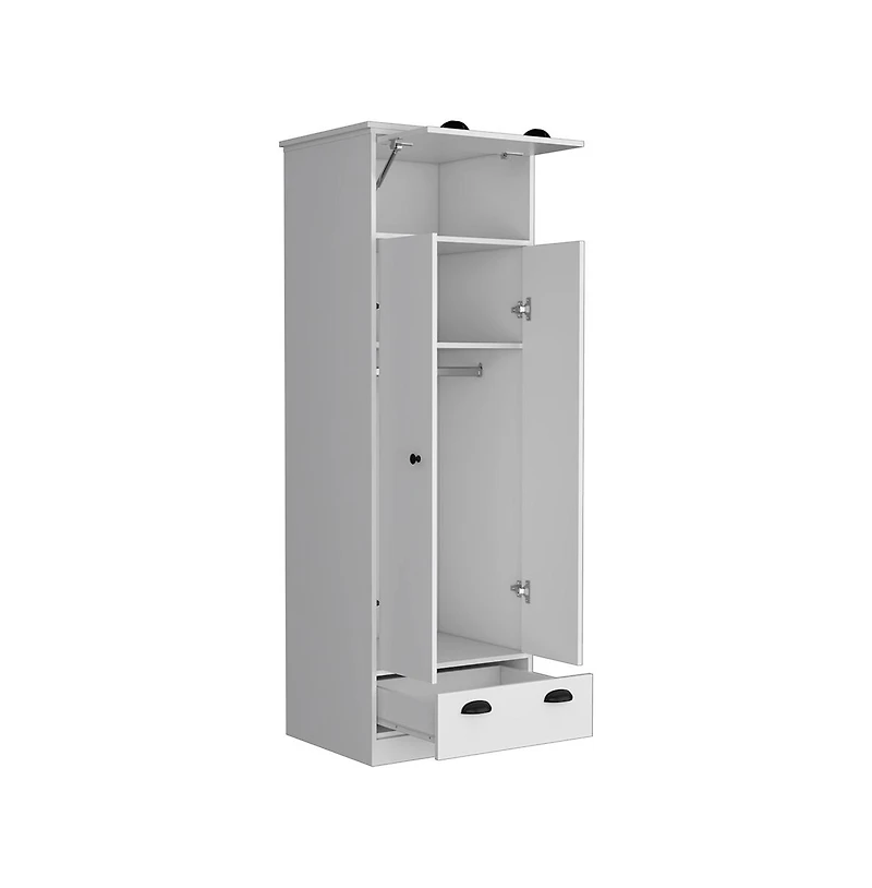 flynama Dumas Armoire Bedroom Storage Organizer with Double Doors Hanging Rod and Two Drawers