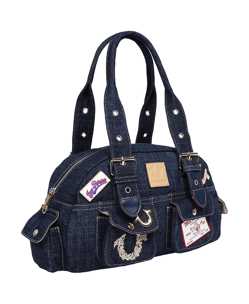 True Religion Multi-Patch Denim Satchel