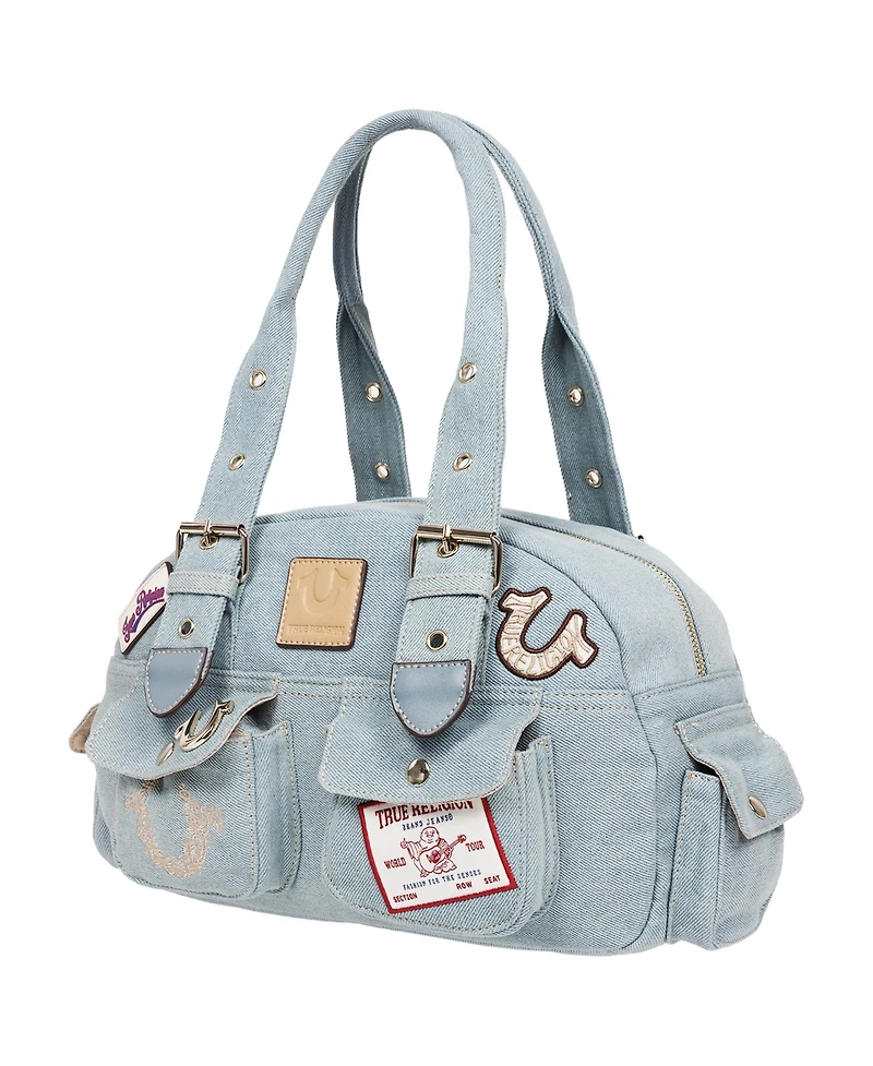 True Religion Multi-Patch Denim Satchel