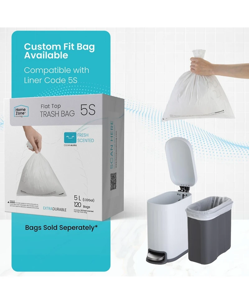 Home Zone Living 1.3 Gallon Slim Stainless Steel Trash Can with Reeded Pattern, Soft Close Lid and Removable Liner