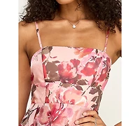 Emerald Sundae Women's Floral Printed Square Neck Short Dress