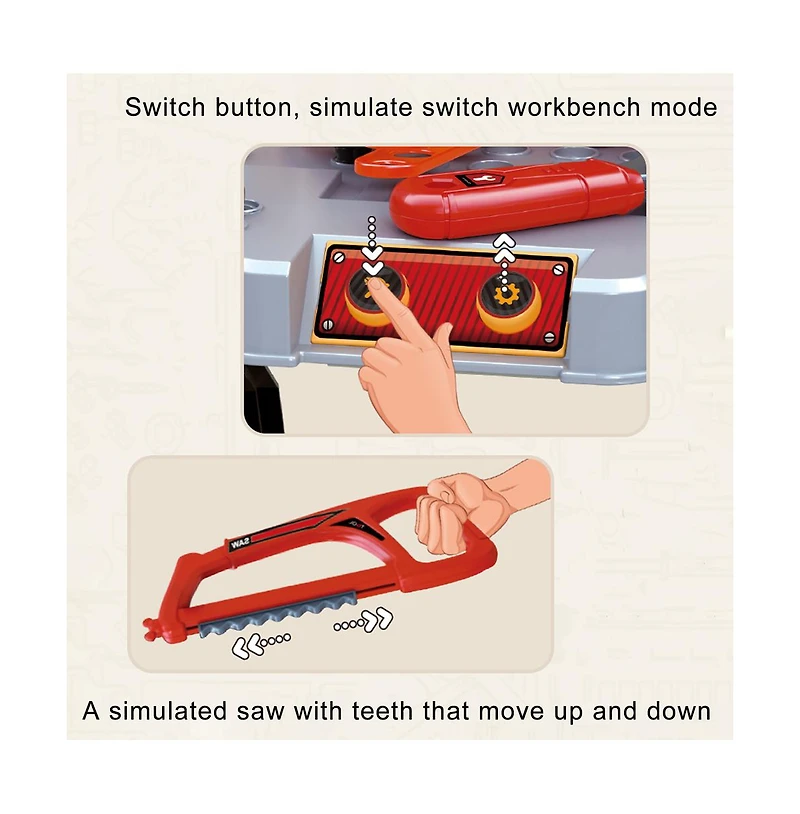 Bruce & Shark 48-Piece Kids Tool Set with Workbench & Helmet – Engineer Pretend Play Construction Toys