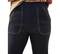 Tribal Women's Denim-Look Bengaline Kick Flare Capri Jeans