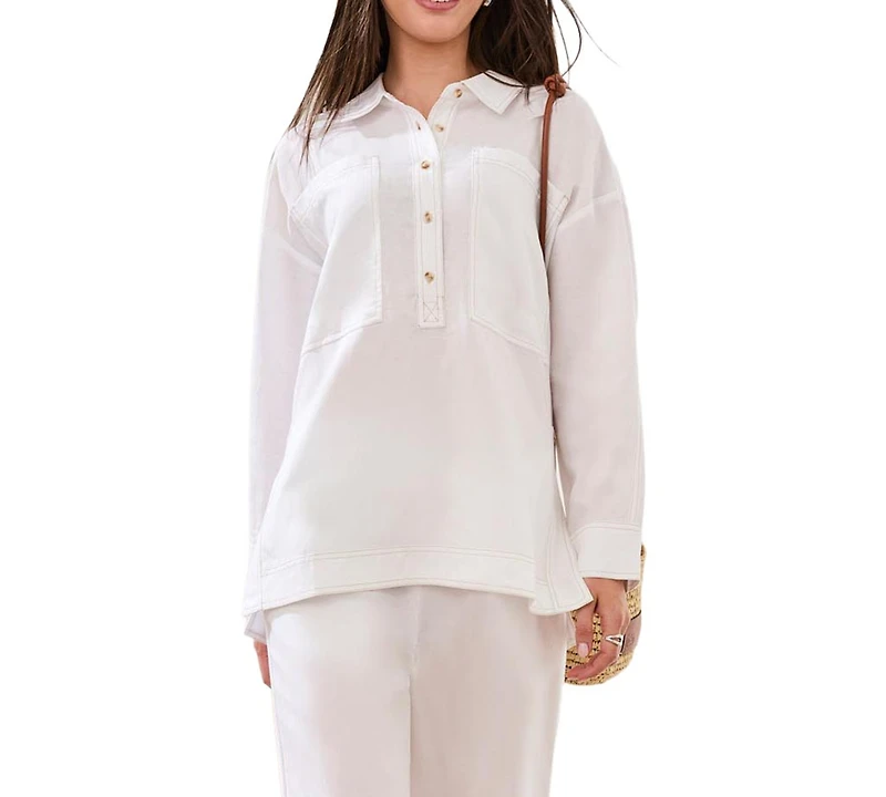 Tribal Women's Flowy Slub Woven Popover Tunic Top