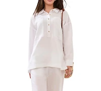 Tribal Women's Flowy Slub Woven Popover Tunic Top