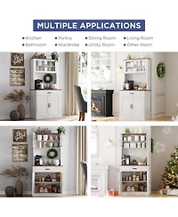 gaomon Kitchen Pantry Cabinet with Microwave Stand 4 Doors Adjustable Shelves 71 Inch High