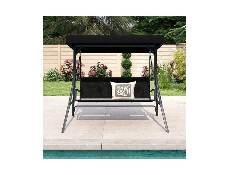 Slickblue Outdoor Canopy Swing Chair for 3 with Rattan Back