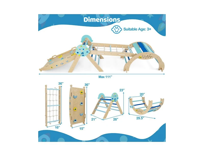 Slickblue 8-in-1 Kids Climbing Triangle Gym Unicorn Theme Foldable