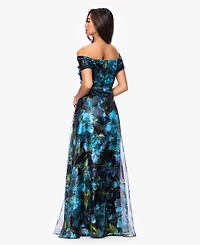 Betsy & Adam Petite Printed Off-The-Shoulder Ball Gown