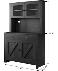 gaomon Kitchen Pantry Cabinet with Microwave Stand and Coffee Bar 4 Doors and Shelves