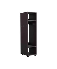 flynama Cluster 63inch Tall Wardrobe with Mirror Three Shelves Casters and Hanging Rod Bedroom Clothes Storage Cabinet Organizer
