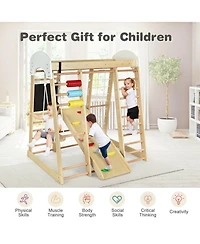 Hongge Indoor Playground Climbing Gym Wooden 8-in-1 Climber Playset for Children