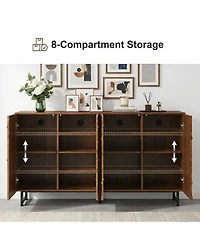 Clihome 59" Modern Solid Wood Sideboard with Wave Relief & Iron Legs