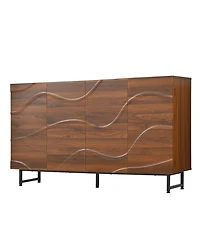 Clihome 59" Modern Solid Wood Sideboard with Wave Relief & Iron Legs
