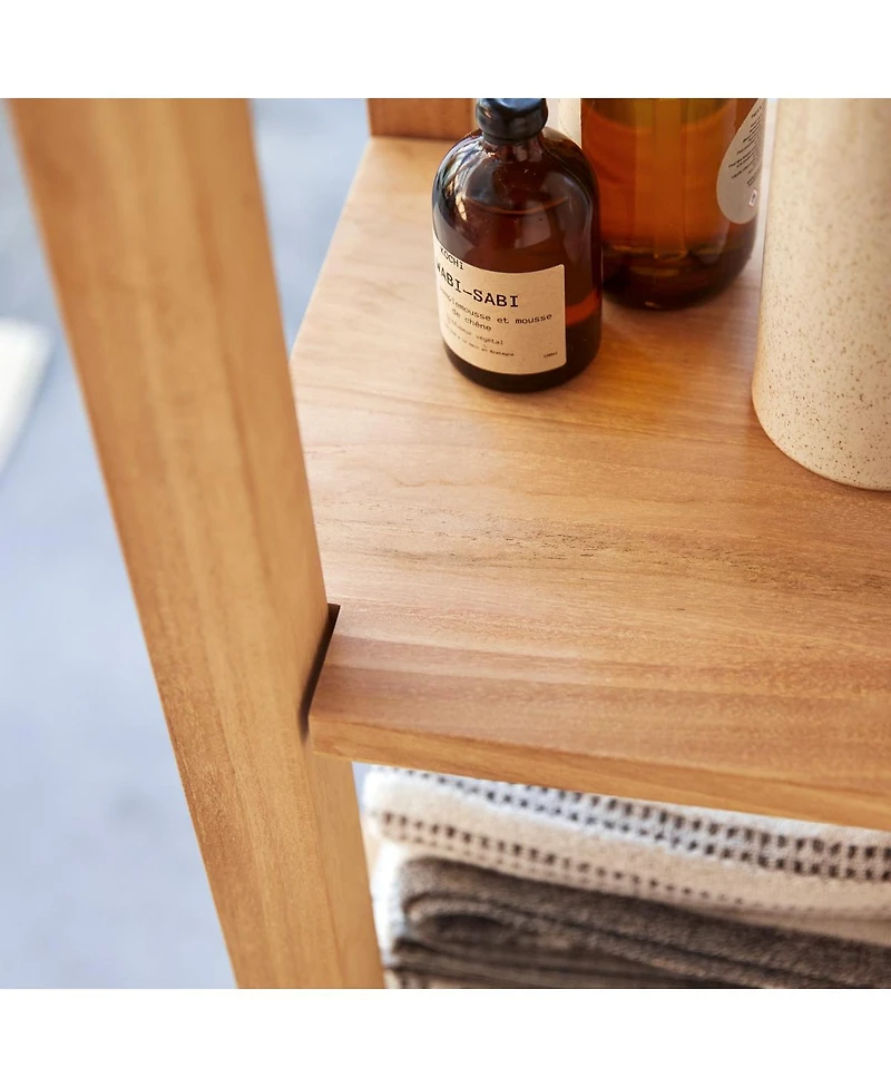 Tikamoon Solid Teak Bathroom Storage Column Cupboard Rack 2 Drawers 1 Cupboard 150cm