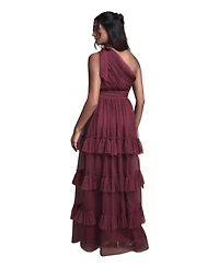 Oasis Women's Pleated One Shoulder Tiered Maxi Dress