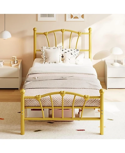 gaomon Bed Frame for Kids, Twin Size Bed with Headboard and Footboard, Heart Shaped Platform Bed Frame, Heavy Metal Slat Support, Noiseless