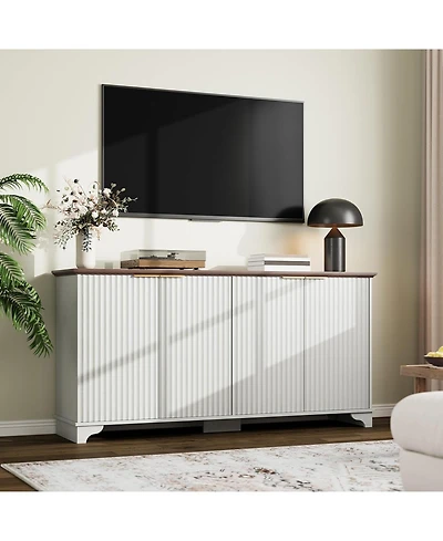 gaomon 61 Inch Modern Fluted Wood Buffet Cabinet with 4 Doors - Adjustable Shelf Storage Sideboard for Kitchen, Dining Room