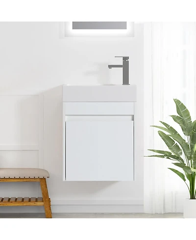 Sillysis 18" Wall Mounted Bathroom Vanity with Resin Sink, Soft Close Door & Ample Storage for Small Spaces