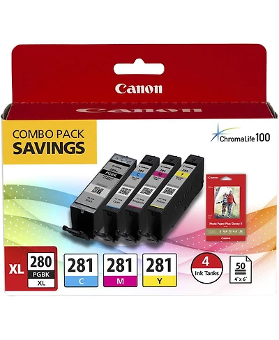 Canon Pgi-280 Xl / Cli-281 4 Color Pack for Select Pixma Tr, Ts Series Printers