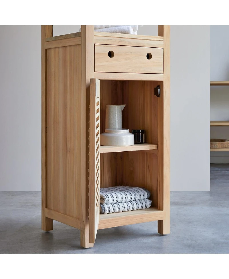 Tikamoon Bathroom Cabinets Solid Teak Wood Bathroom Cabinet Tower Storage Drawer Design 190cm