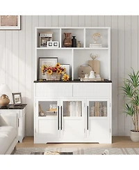 gaomon 60'' Kitchen Pantry Cabinet, Tall Pantry Cabinet with Glass Doors, Large Kitchen Hutch with Storage Drawers, Farmhouse Kitchen Cabinet