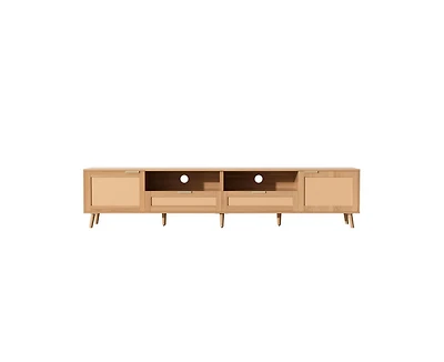 sumyeg Rattan Cabinet Tv Stand for TVs up to 90", Modern Farmhouse Media Console with Solid Wood Legs