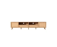 sumyeg Rattan Cabinet Tv Stand for TVs up to 90", Modern Farmhouse Media Console with Solid Wood Legs