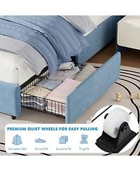 gaomon Bed Frame for Kids - with Adjustable Headboard Upholstered Princess Velvet Platform Bed, 2 Storage Drawers, Solid Wood Slat Support