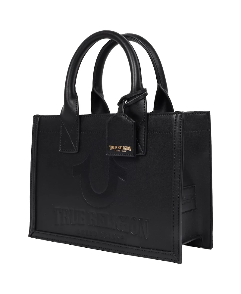 True Religion Debossed Logo Modern Tote with Removable Shoulder Strap