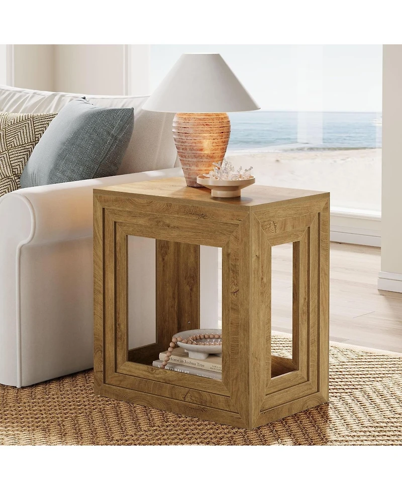 Tribesigns Farmhouse End Table with 2-Tier Storage, 24 Inches