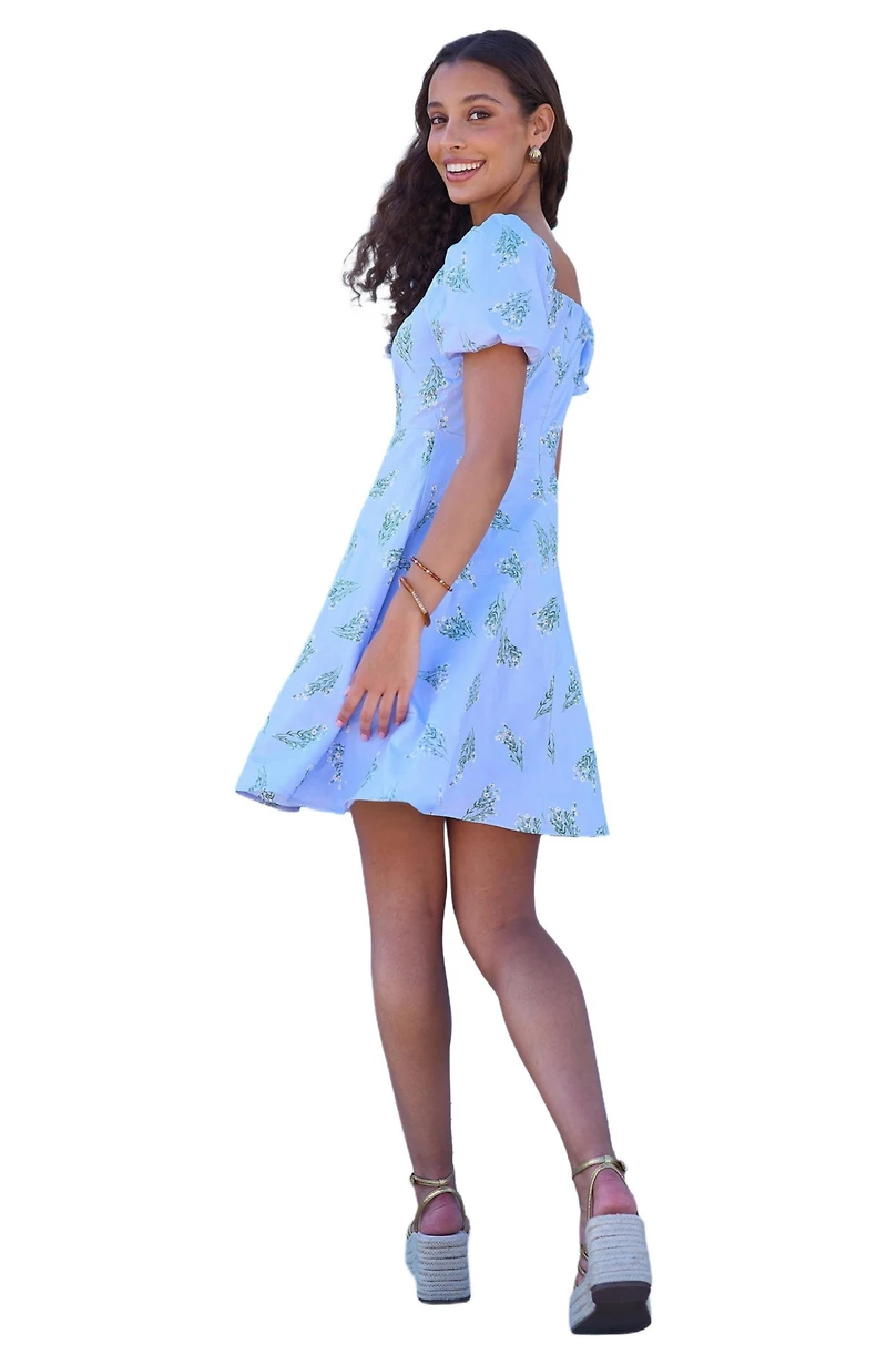 Yumi Women's Cotton Floral Puff Sleeve Skater Dress